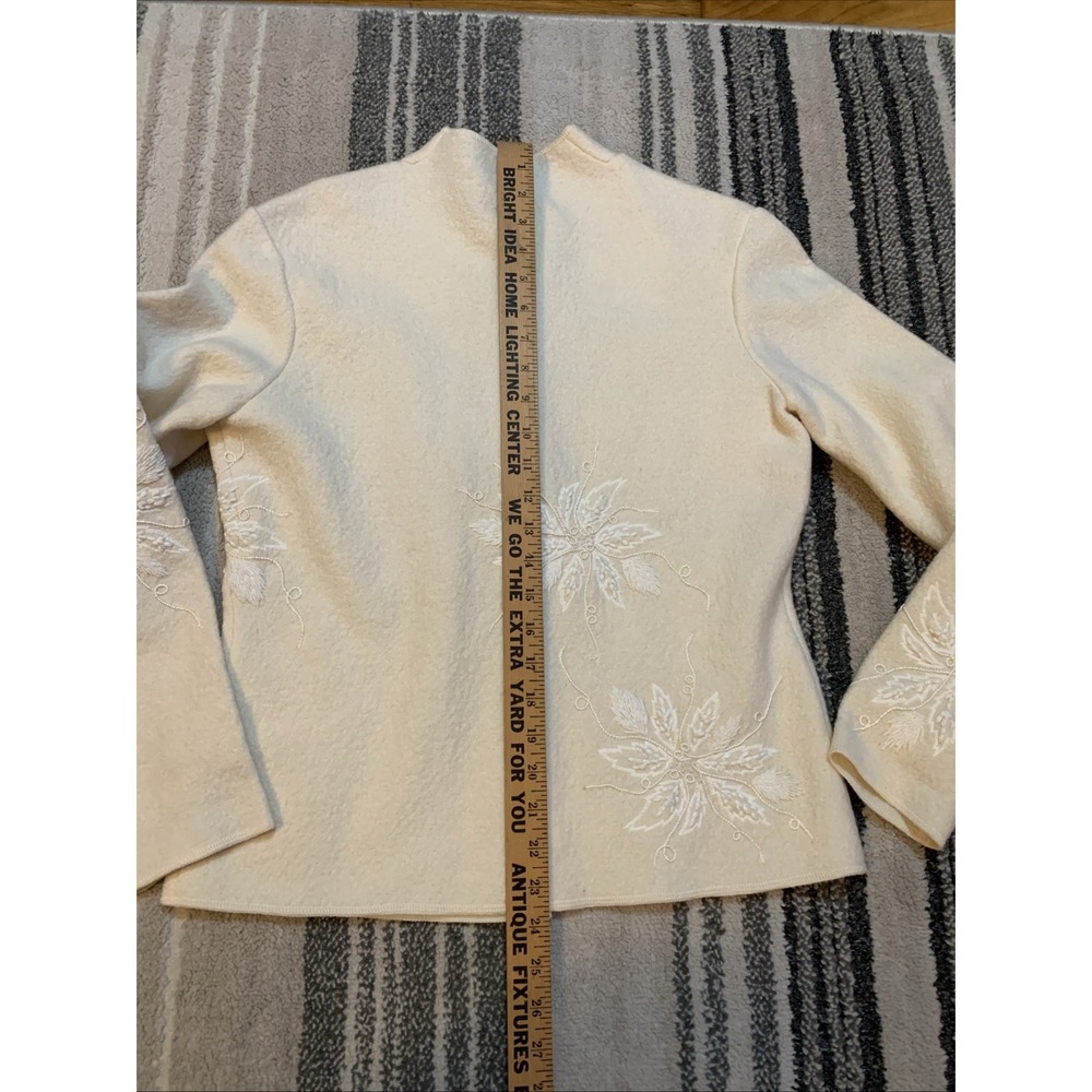 Vintage Talbots 100% Boiled Wool Jacket Sz S Ivory Floral Embroidered Beaded - Picture 7 of 8